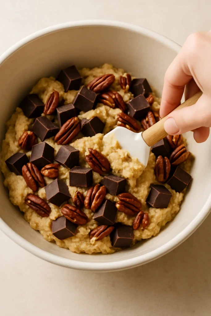 Step 5: Fold in Chocolate Chips and Pecans