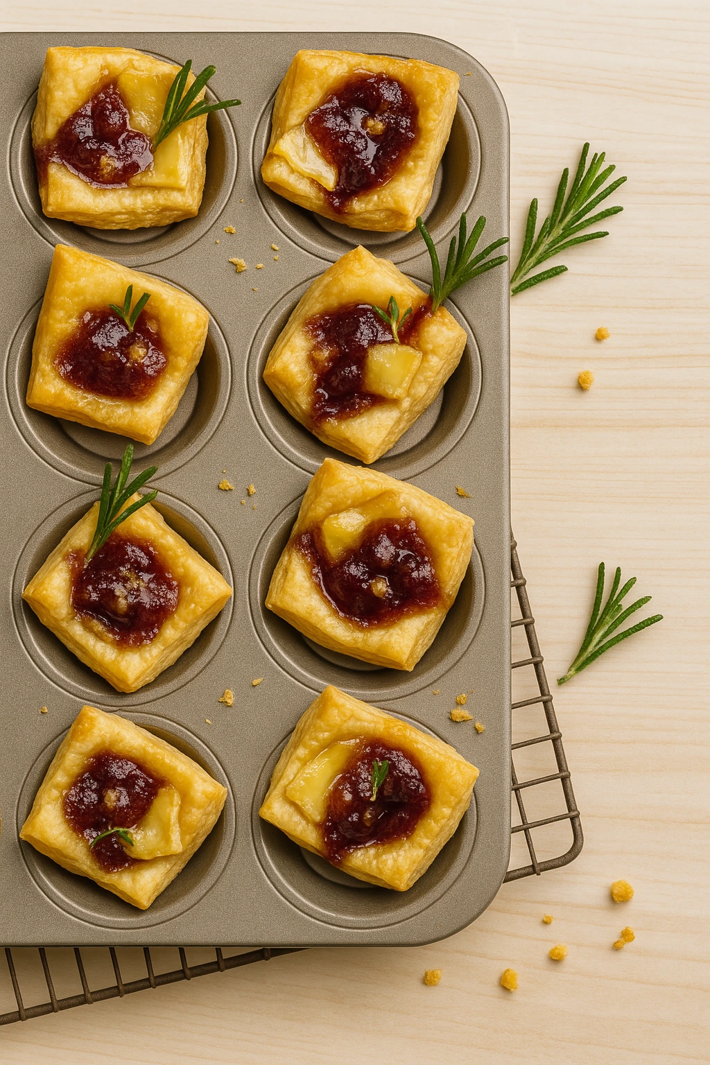 Brie Puff Pastry Bites arranged for a baby shower menu