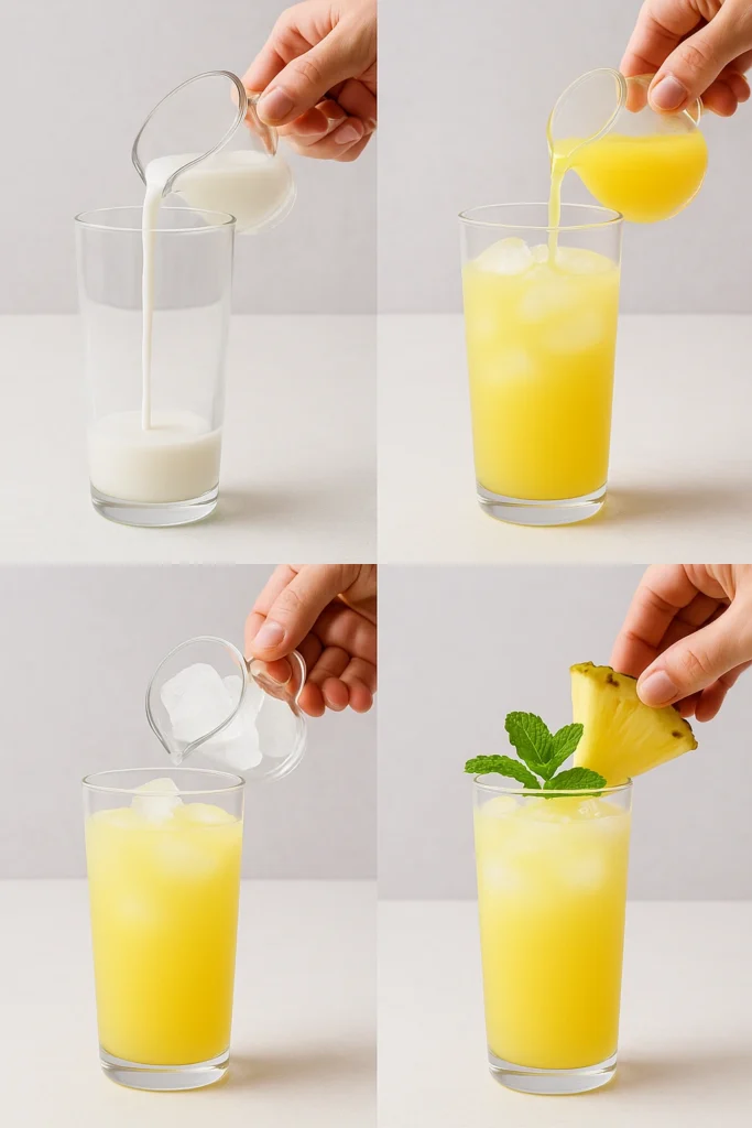 Step by step coconut and pineapple mocktail
