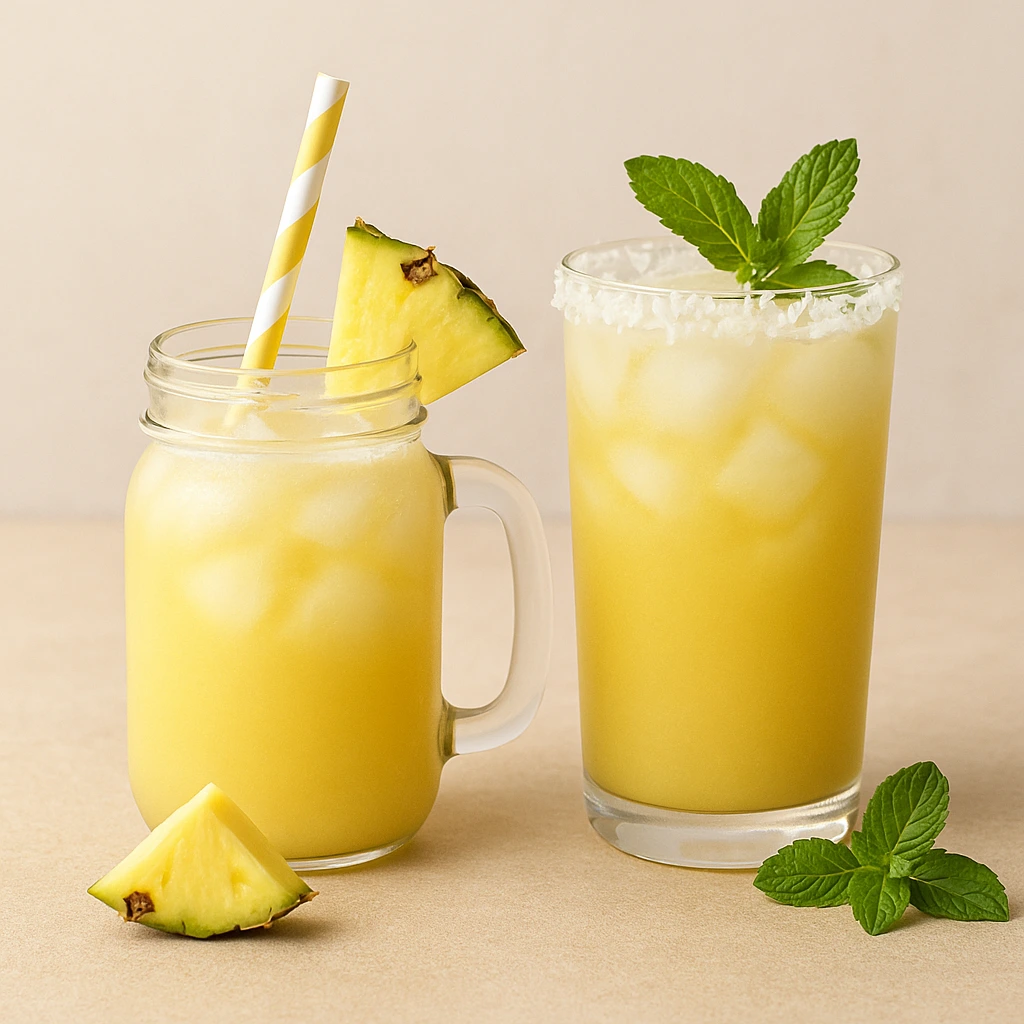 Variations of coconut and pineapple mocktail