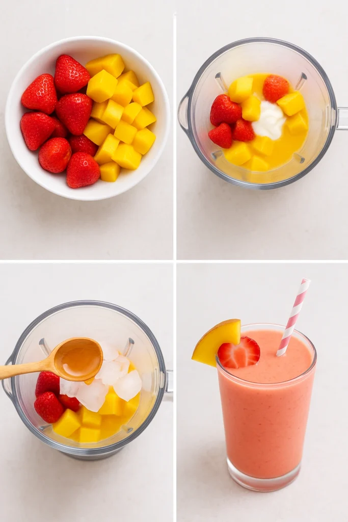 Step by step Strawberry Mango Smoothie