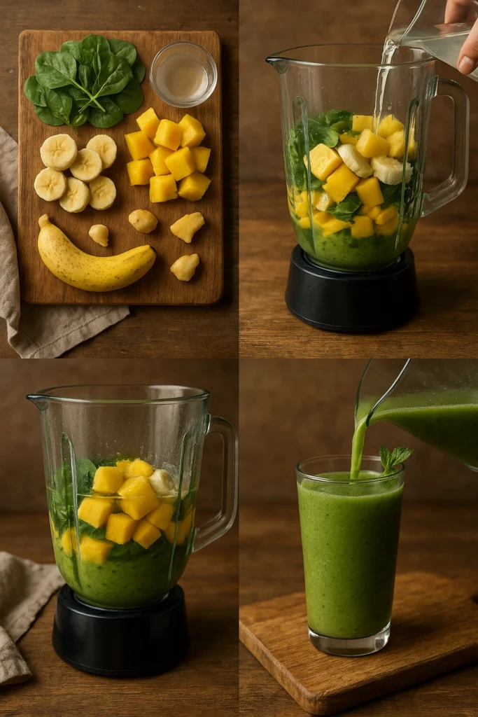 step by step of Detox Island Green Smoothie
