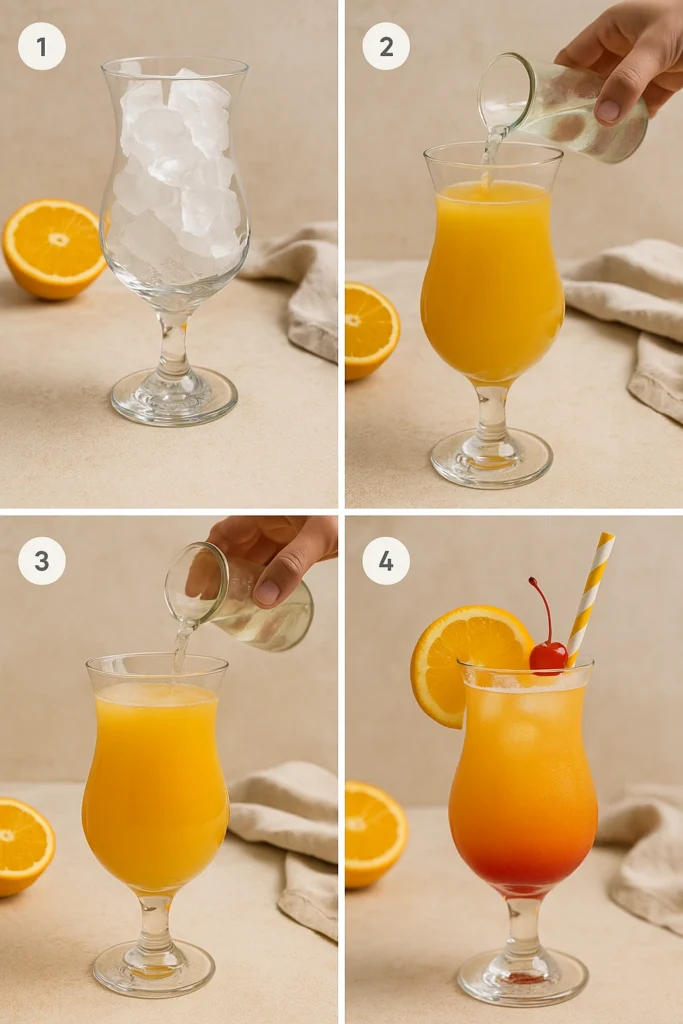 Step by step for sunrise mocktail