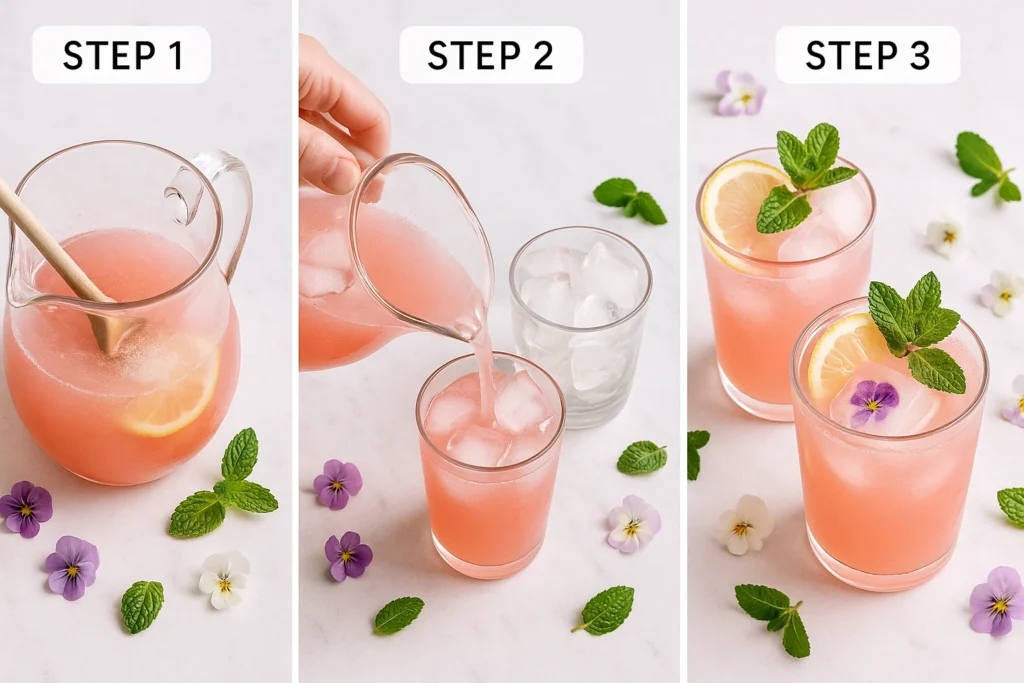 Step-by-step making of Sparkling Pink Lemonade