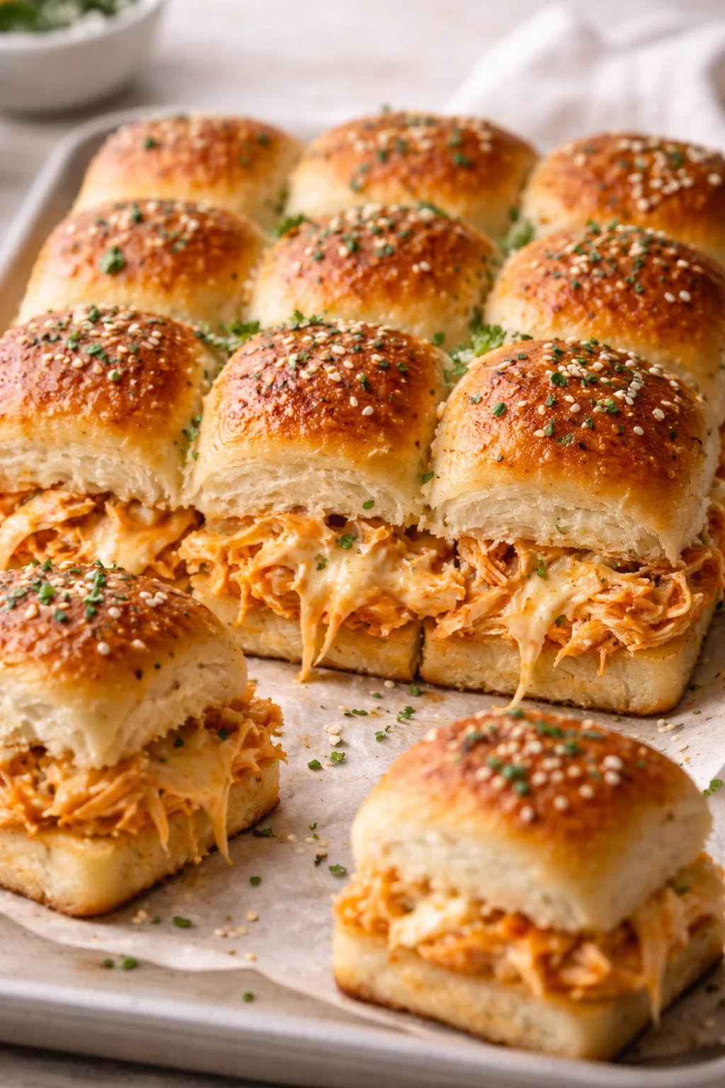 Buffalo Chicken Sliders arranged for a baby shower menu
