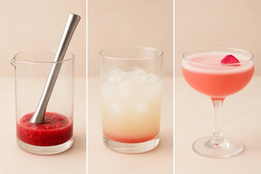 Step by step rose rasberry sparkling