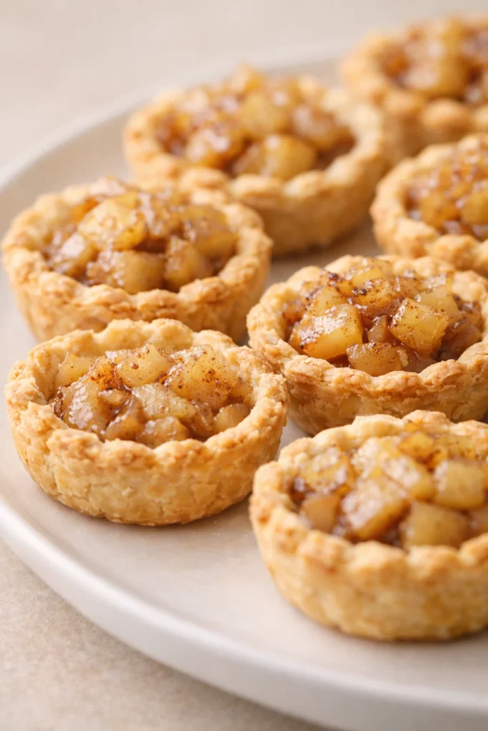 Classic mini pie crust filled with cinnamon apple filling for homemade mini apple pies