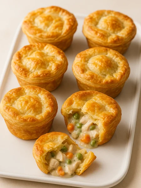 Mini chicken pot pies with flaky crust and creamy filling