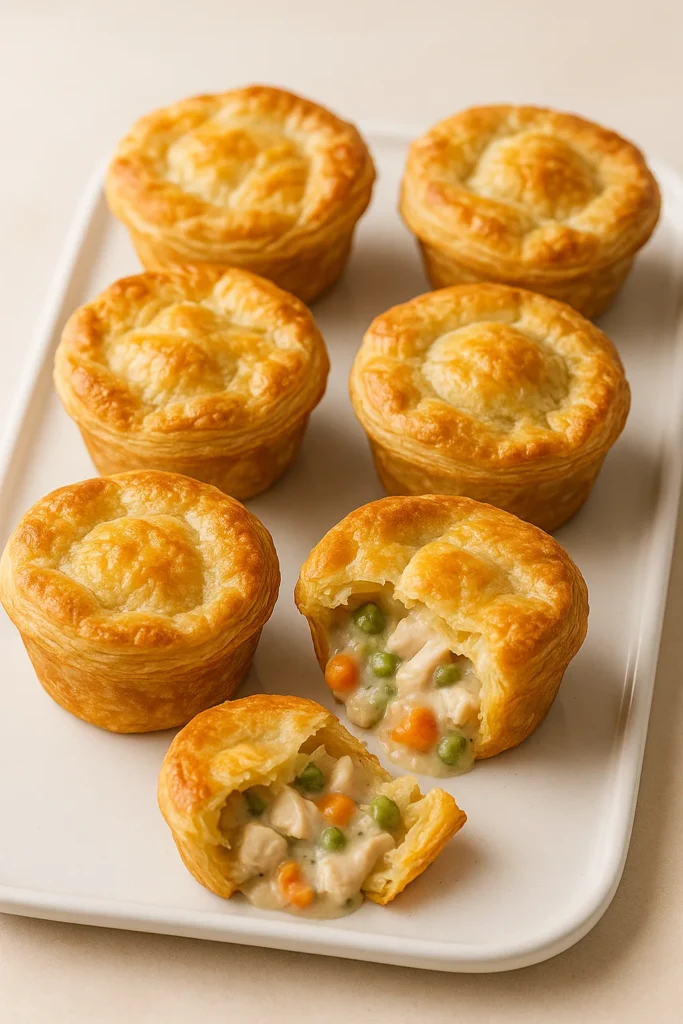 Mini chicken pot pies with flaky crust and creamy filling