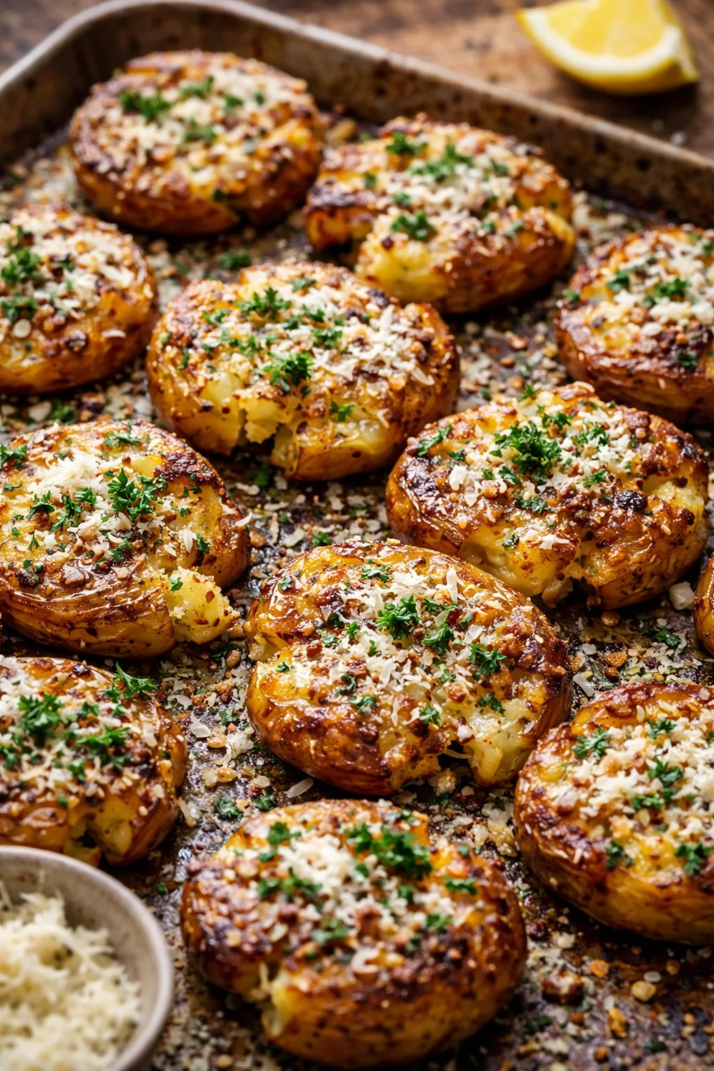 Parmesan smashed potatoes planned for a shower buffet