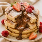 Nutella stuffed pancakes with molten center and fresh berries